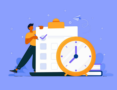 a man with a checklist and a clock